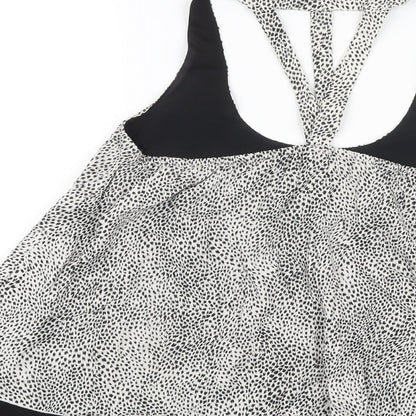 VERO MODA Womens Black Animal Print Viscose Basic Blouse Size S Scoop Neck