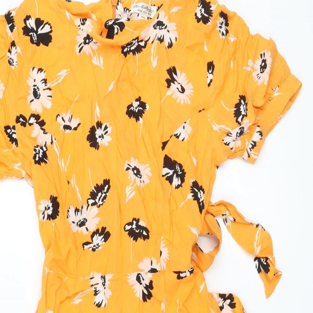 Miss Selfridge Womens Orange Floral Viscose A-Line Size 8 Round Neck Zip