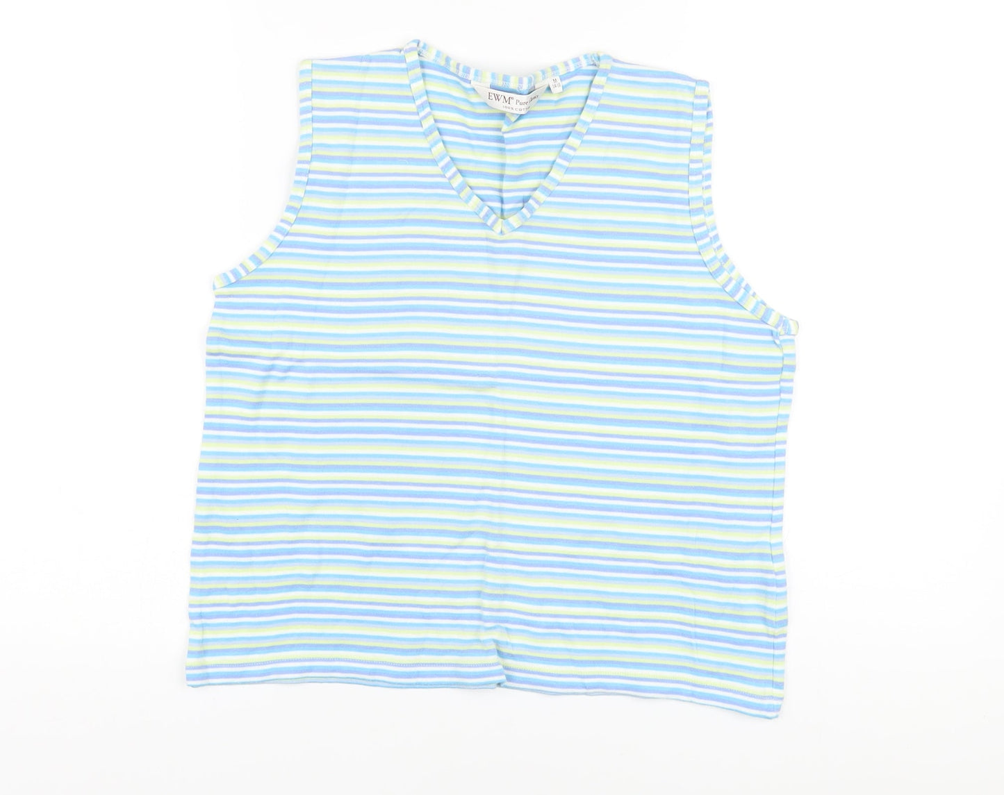 EWM Womens Multicoloured Striped Cotton Basic Tank Size 14 V-Neck