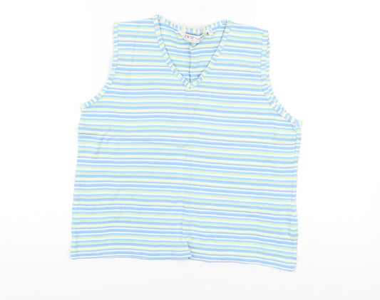 EWM Womens Multicoloured Striped Cotton Basic Tank Size 14 V-Neck