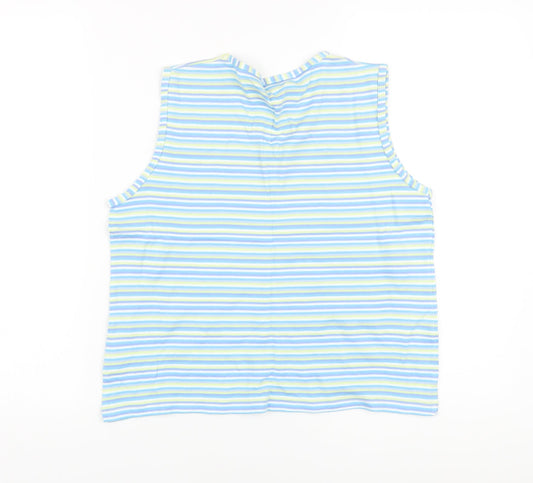 EWM Womens Multicoloured Striped Cotton Basic Tank Size 14 V-Neck