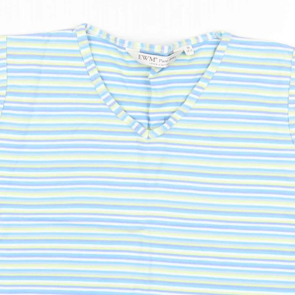 EWM Womens Multicoloured Striped Cotton Basic Tank Size 14 V-Neck