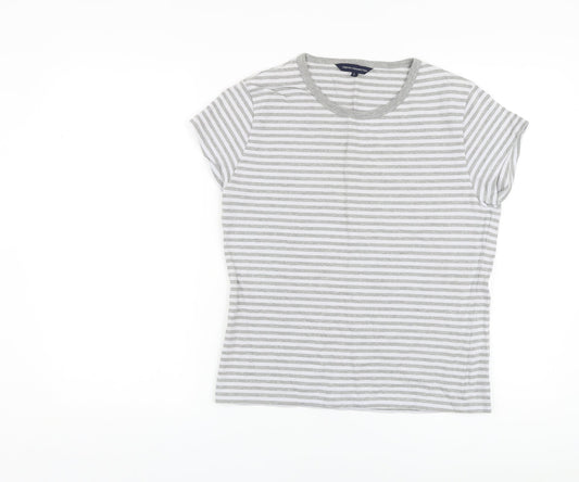 French Connection Womens Grey Striped Cotton Basic T-Shirt Size L Round Neck