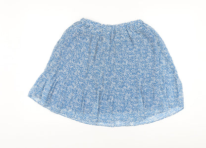 Mango Womens Blue Floral Polyester Pleated Skirt Size S