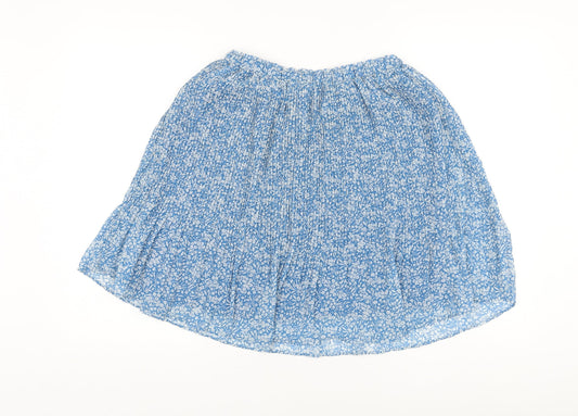 Mango Womens Blue Floral Polyester Pleated Skirt Size S