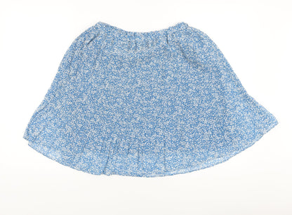 Mango Womens Blue Floral Polyester Pleated Skirt Size S