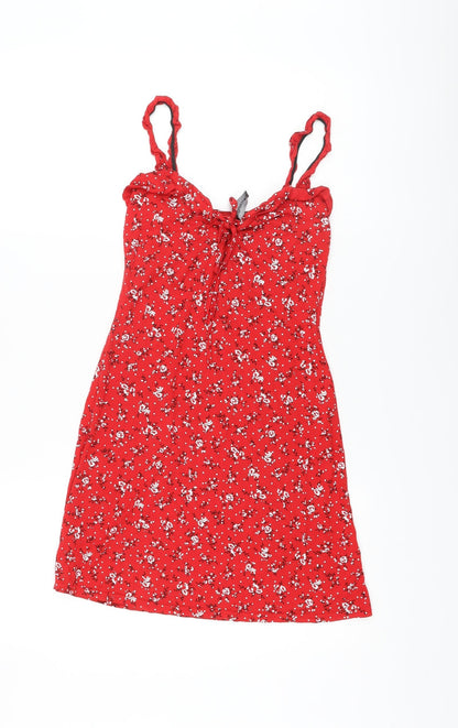 PRETTYLITTLETHING Womens Red Floral Viscose Mini Size 6 Sweetheart Pullover