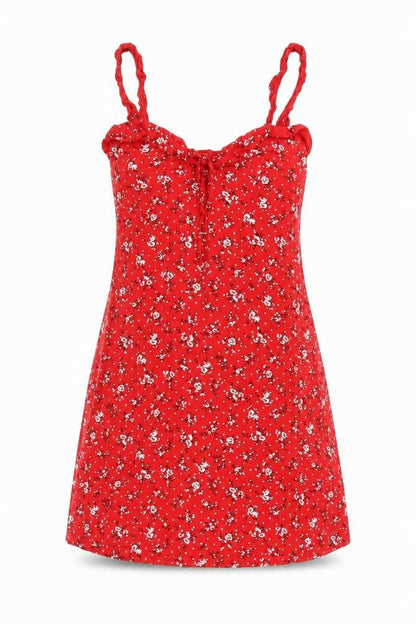 PRETTYLITTLETHING Womens Red Floral Viscose Mini Size 6 Sweetheart Pullover