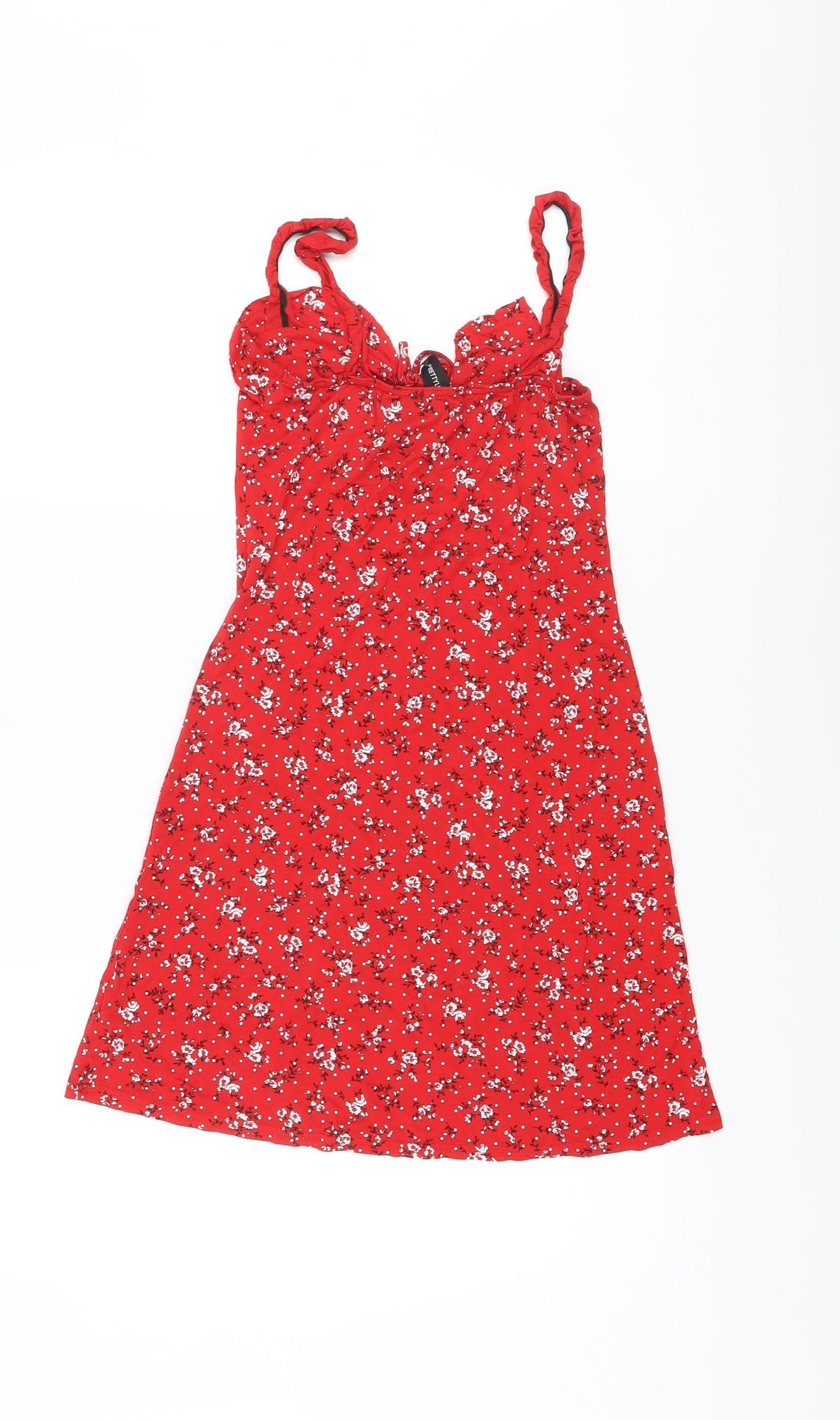 PRETTYLITTLETHING Womens Red Floral Viscose Mini Size 6 Sweetheart Pullover