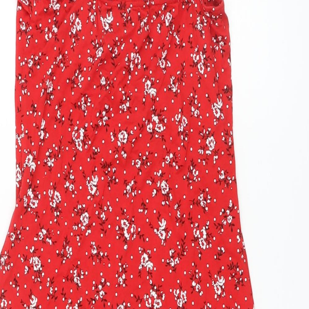 PRETTYLITTLETHING Womens Red Floral Viscose Mini Size 6 Sweetheart Pullover