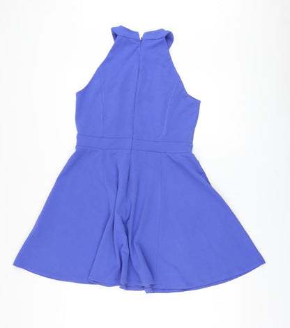 New Look Womens Blue Polyester A-Line Size 12 Round Neck Zip