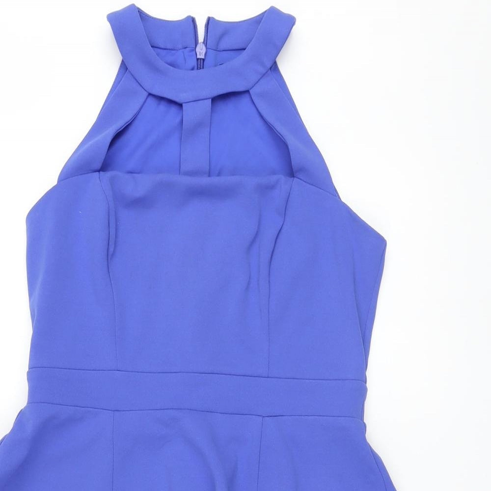 New Look Womens Blue Polyester A-Line Size 12 Round Neck Zip