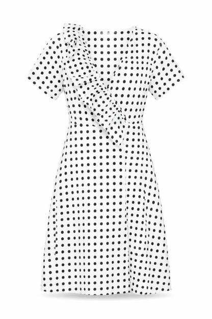 Missguided Womens White Polka Dot Polyester A-Line Size 8 V-Neck Zip