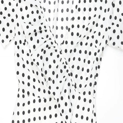 Missguided Womens White Polka Dot Polyester A-Line Size 8 V-Neck Zip