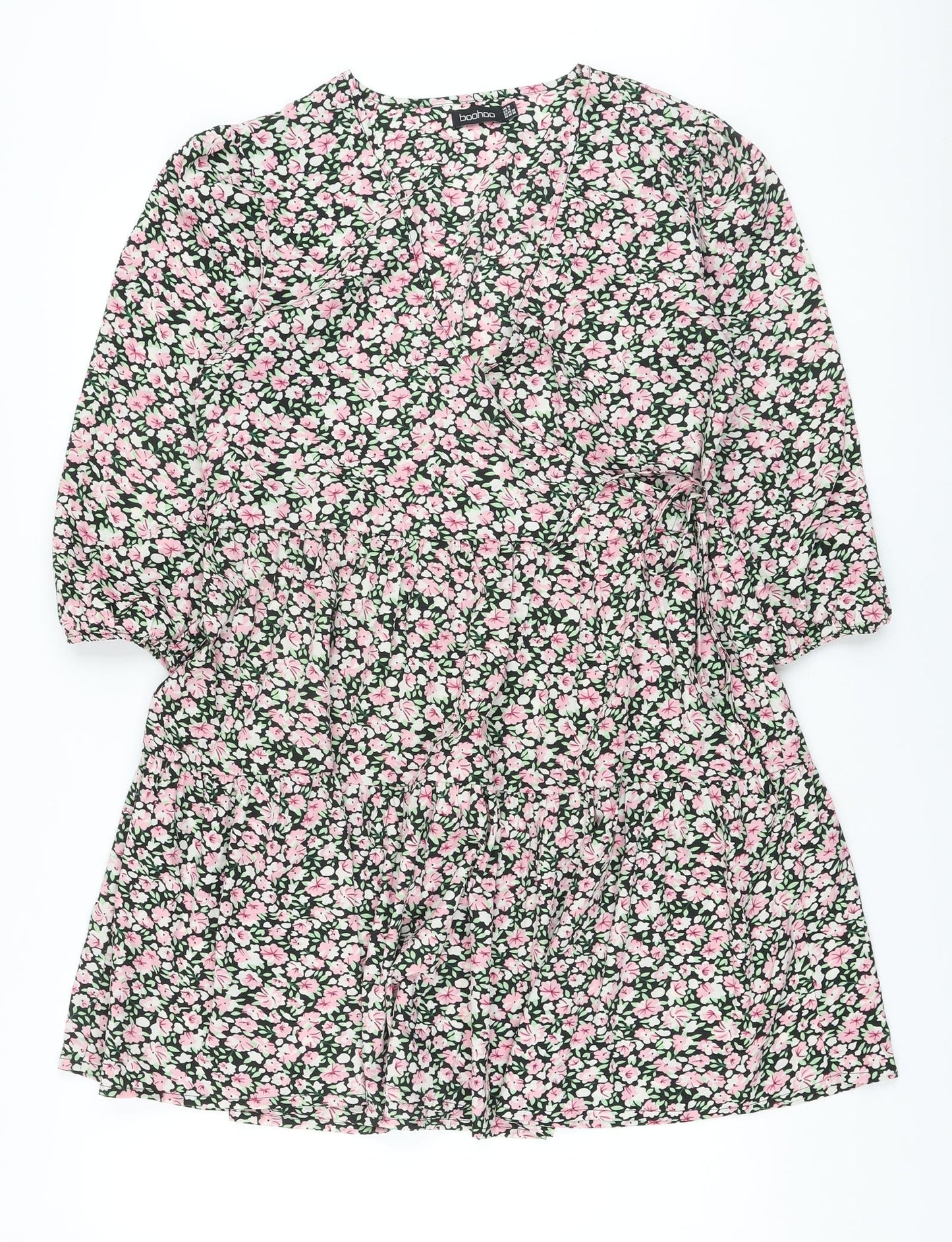 Boohoo Womens Multicoloured Floral Polyester A-Line Size 10 V-Neck Pullover