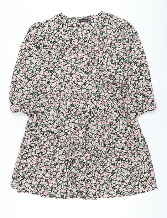 Boohoo Womens Multicoloured Floral Polyester A-Line Size 10 V-Neck Pullover