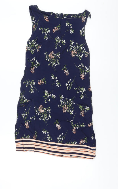 Red Herring Womens Blue Floral Viscose A-Line Size 10 Boat Neck Zip