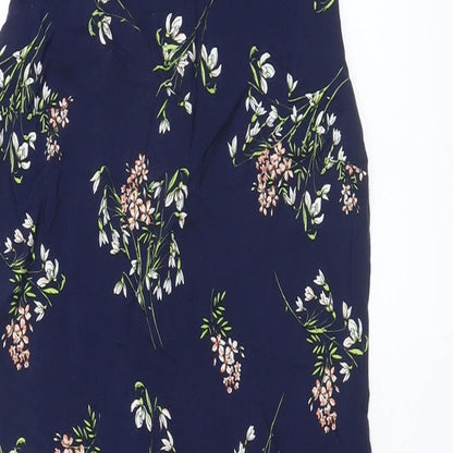 Red Herring Womens Blue Floral Viscose A-Line Size 10 Boat Neck Zip