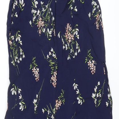 Red Herring Womens Blue Floral Viscose A-Line Size 10 Boat Neck Zip