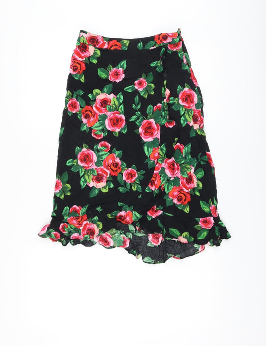 Dorothy Perkins Womens Black Floral Viscose A-Line Skirt Size 8 Zip