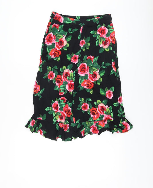 Dorothy Perkins Womens Black Floral Viscose A-Line Skirt Size 8 Zip