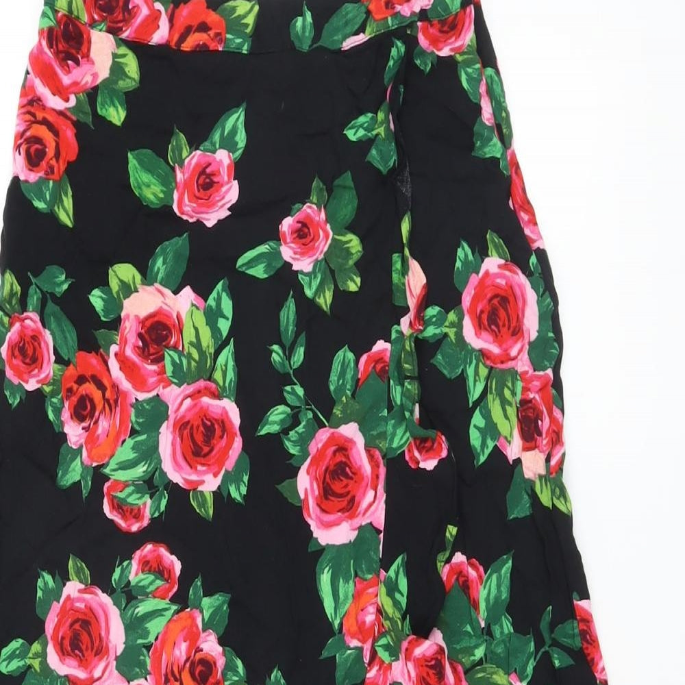 Dorothy Perkins Womens Black Floral Viscose A-Line Skirt Size 8 Zip
