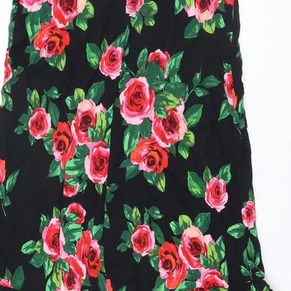 Dorothy Perkins Womens Black Floral Viscose A-Line Skirt Size 8 Zip