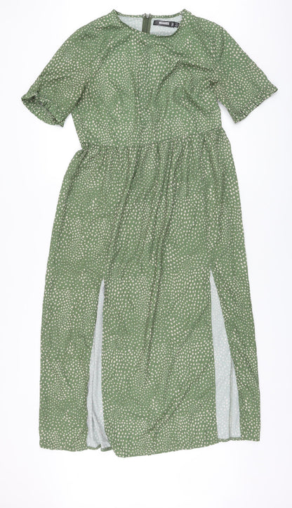 Missguided Womens Green Polka Dot Polyester A-Line Size 12 Round Neck Zip