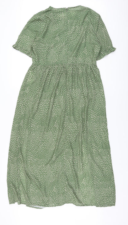 Missguided Womens Green Polka Dot Polyester A-Line Size 12 Round Neck Zip