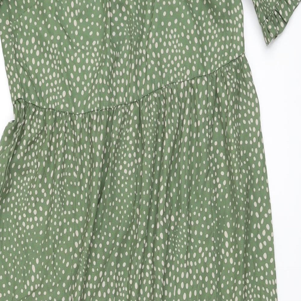 Missguided Womens Green Polka Dot Polyester A-Line Size 12 Round Neck Zip