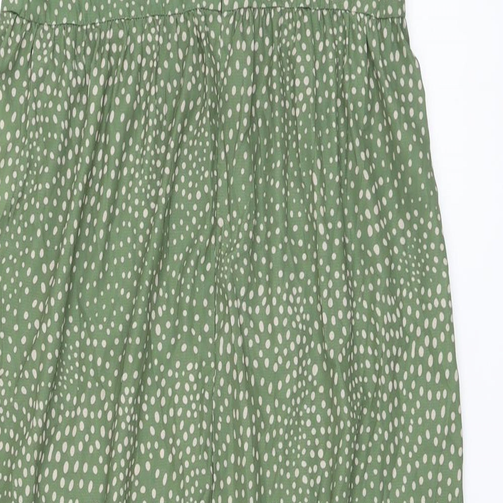 Missguided Womens Green Polka Dot Polyester A-Line Size 12 Round Neck Zip