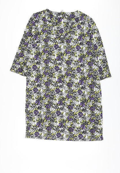 NEXT Womens Multicoloured Floral Polyester A-Line Size 12 V-Neck Pullover