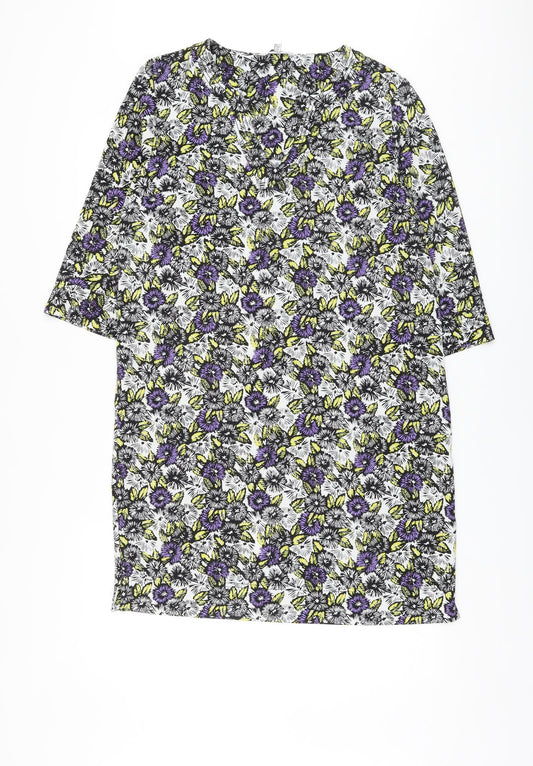 NEXT Womens Multicoloured Floral Polyester A-Line Size 12 V-Neck Pullover