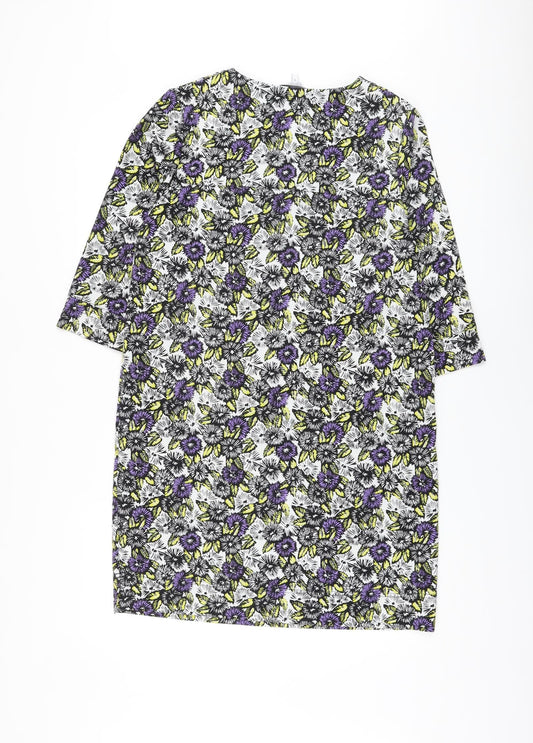 NEXT Womens Multicoloured Floral Polyester A-Line Size 12 V-Neck Pullover