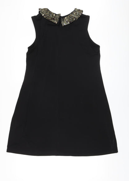 Wallis Womens Black Polyester A-Line Size L Collared Button