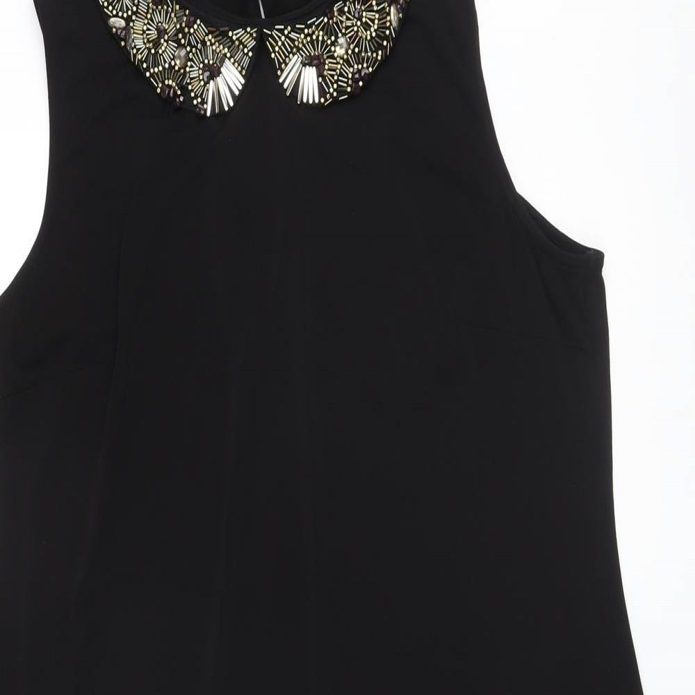 Wallis Womens Black Polyester A-Line Size L Collared Button
