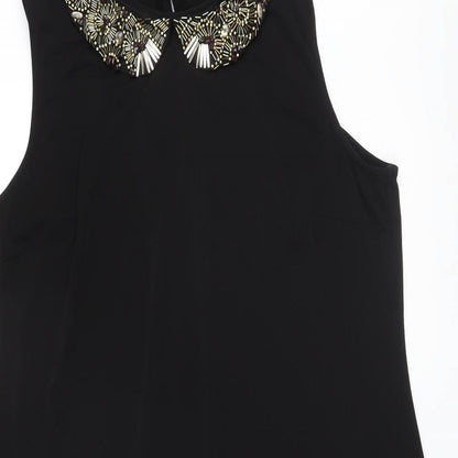 Wallis Womens Black Polyester A-Line Size L Collared Button