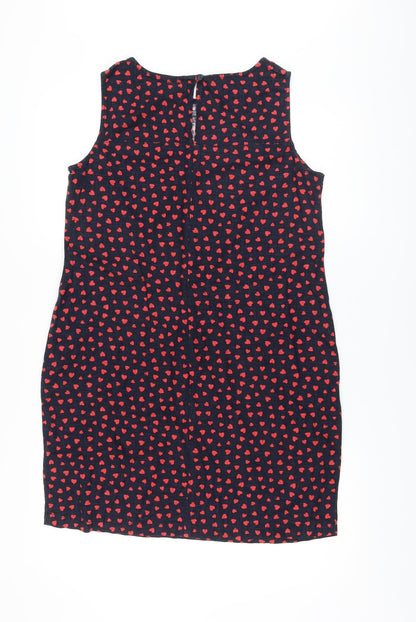 NEXT Womens Blue Geometric Linen A-Line Size 12 Round Neck Button