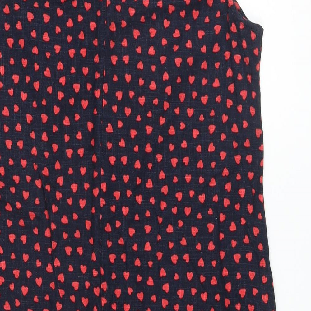 NEXT Womens Blue Geometric Linen A-Line Size 12 Round Neck Button