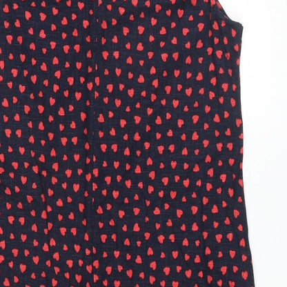 NEXT Womens Blue Geometric Linen A-Line Size 12 Round Neck Button