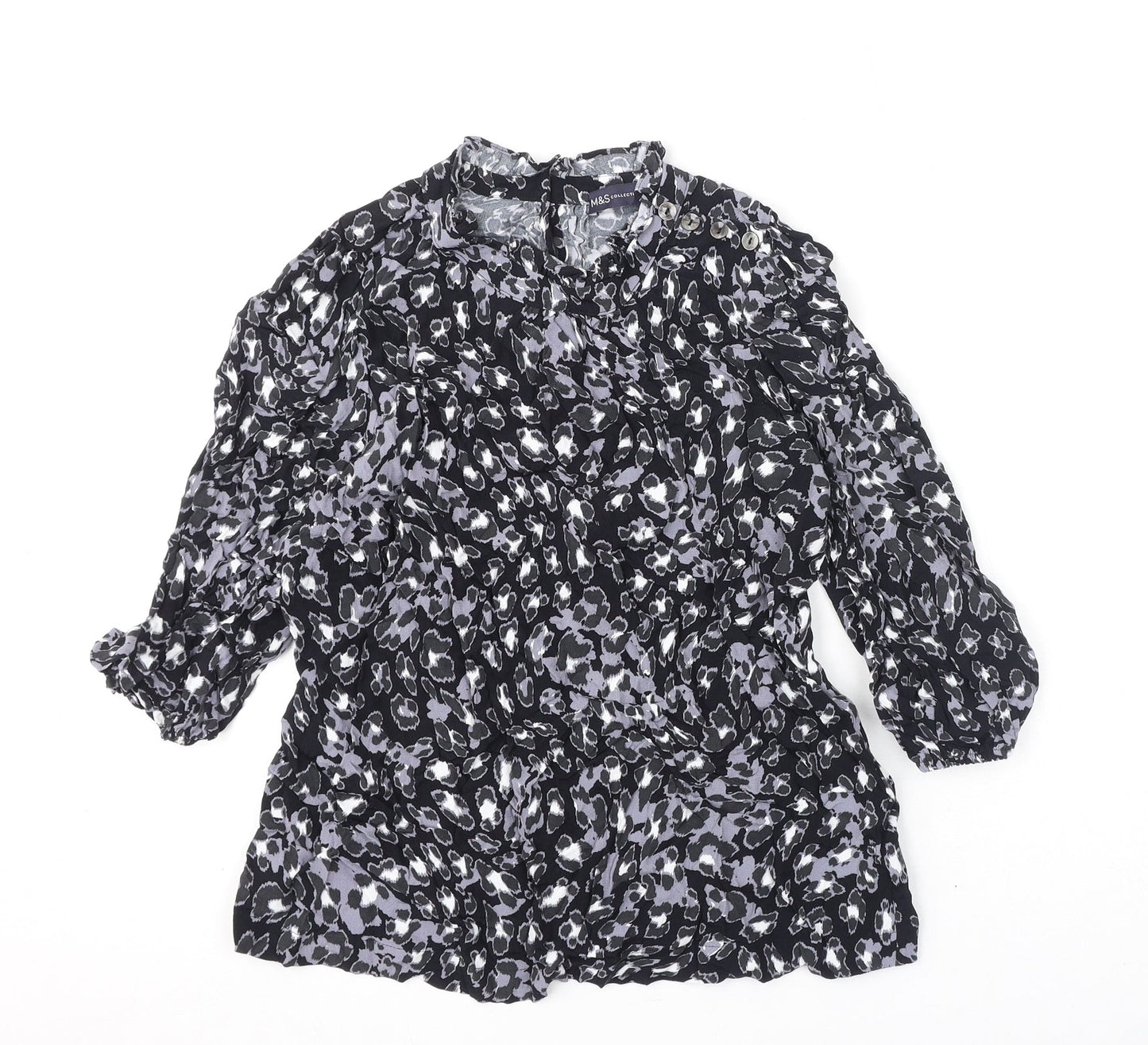 Marks and Spencer Womens Multicoloured Animal Print Viscose Basic Blouse Size 10 Round Neck - Leopard Print