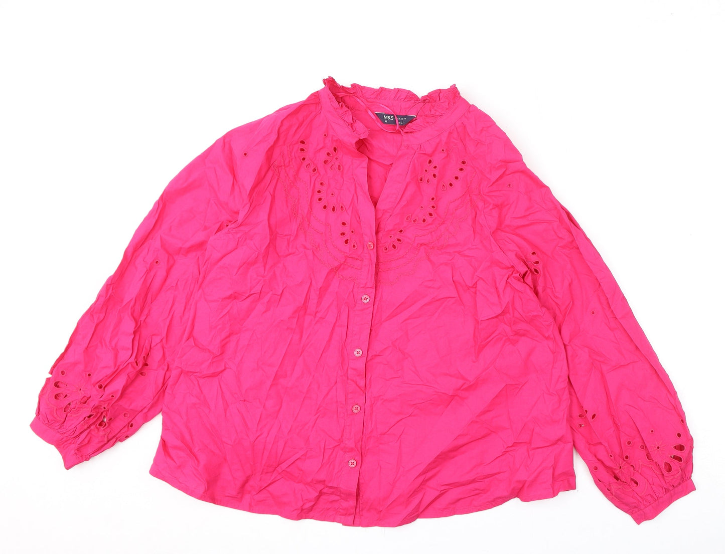 Womens UK Size 12 Marks and Spencer Pink Basic Button-Up