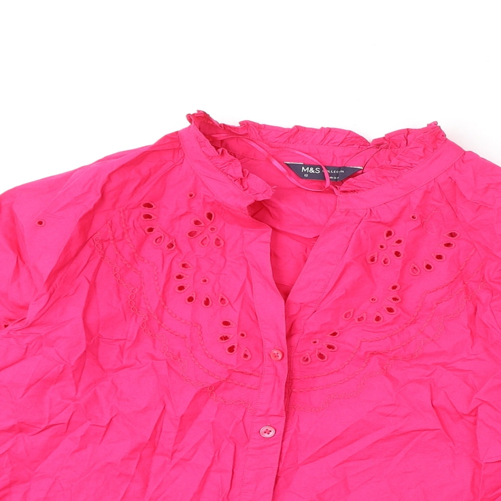 Womens UK Size 12 Marks and Spencer Pink Basic Button-Up