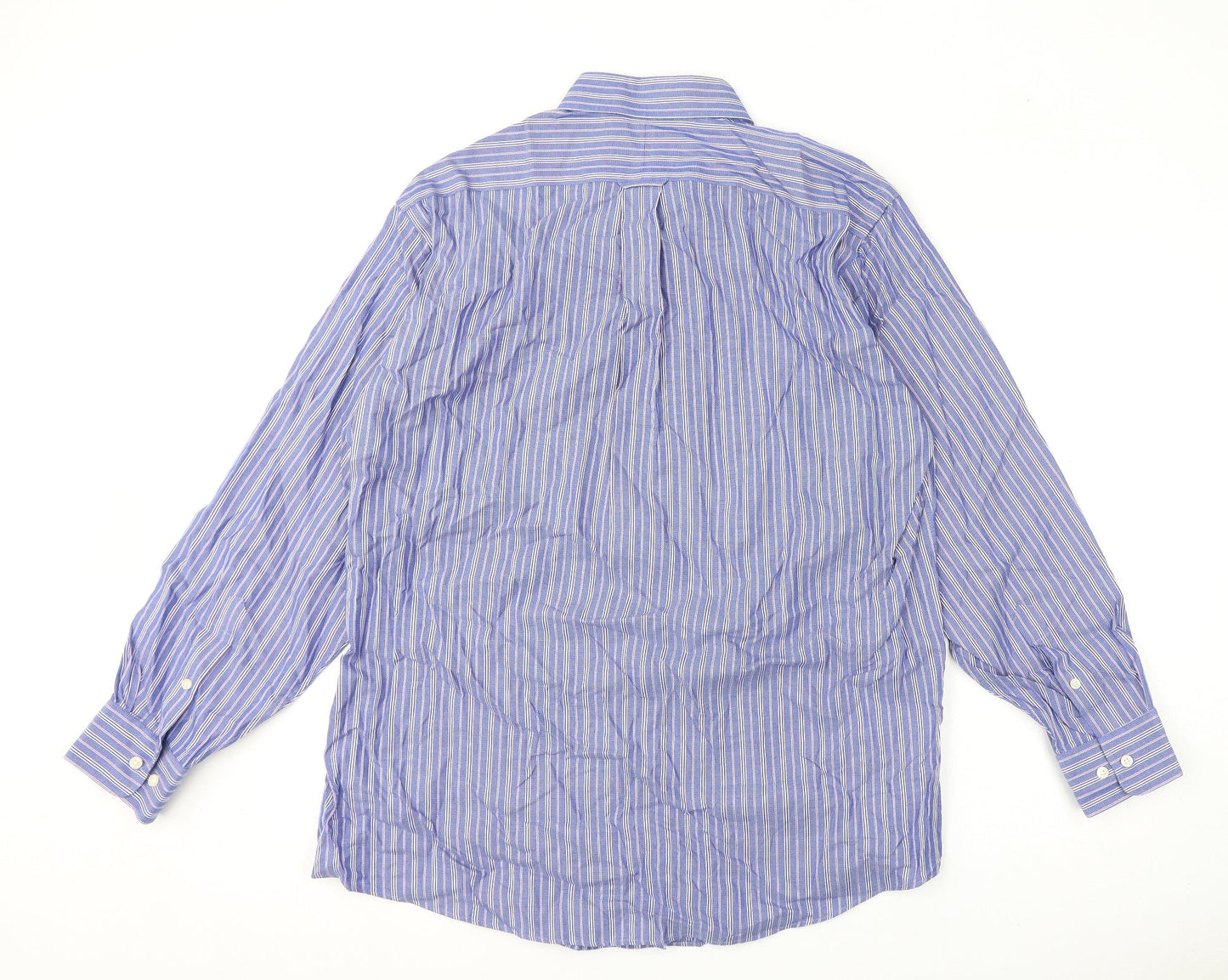 Kirkland Mens Blue Striped Polyester Button-Up Size 16.5 Collared Button