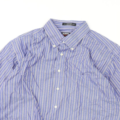 Kirkland Mens Blue Striped Polyester Button-Up Size 16.5 Collared Button