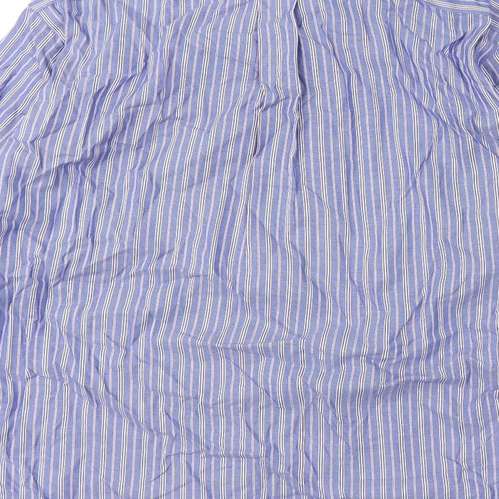 Kirkland Mens Blue Striped Polyester Button-Up Size 16.5 Collared Button