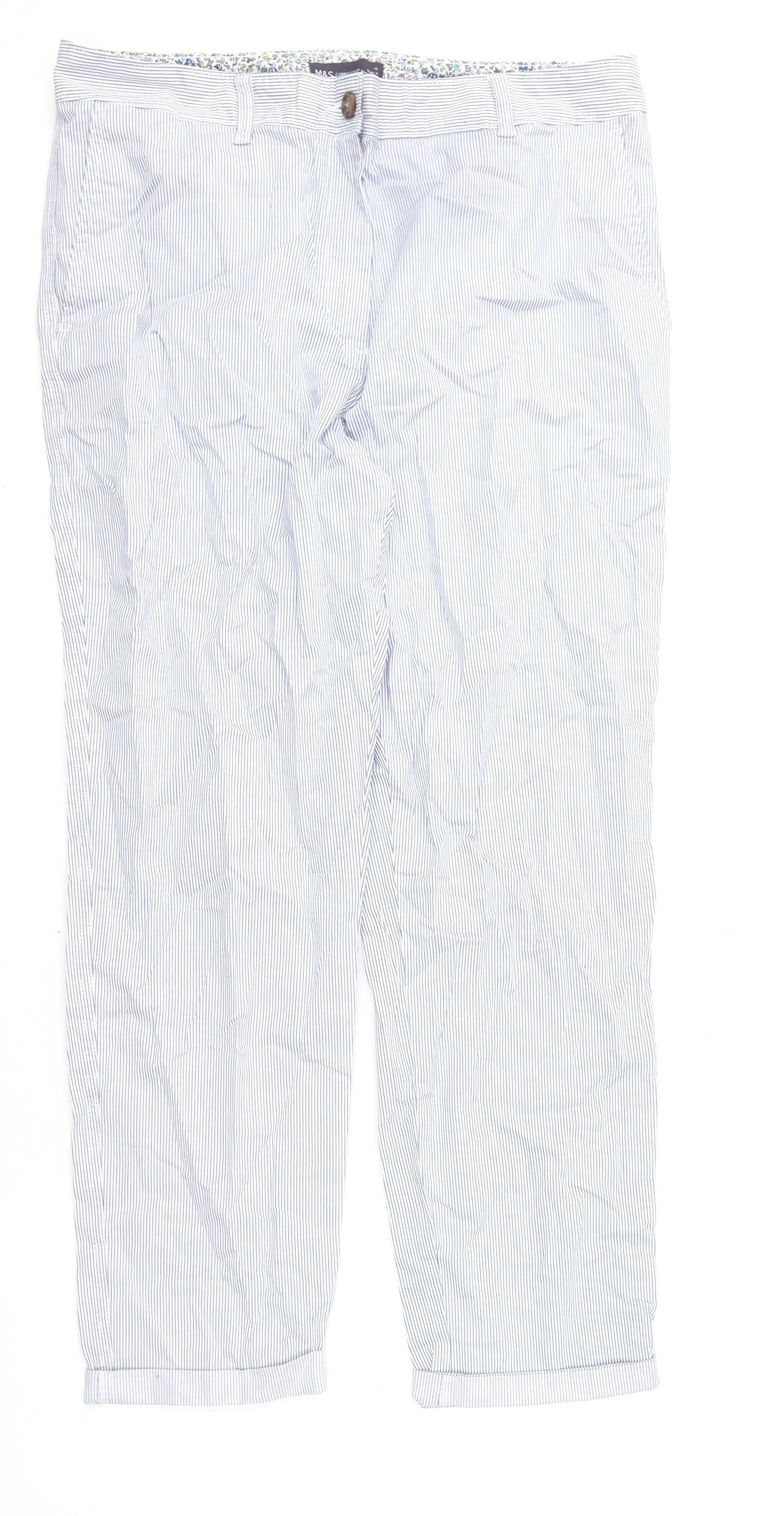 Womens UK Size 14 Marks and Spencer Regular Fit Chino Blue Trousers
