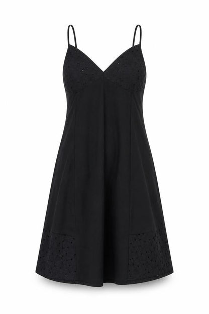 Zara Womens Black Polyester A-Line Size S V-Neck Tie - Floral Embroidery