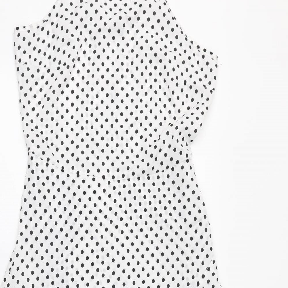 Boohoo Womens White Polka Dot Polyester A-Line Size 10 Square Neck Button