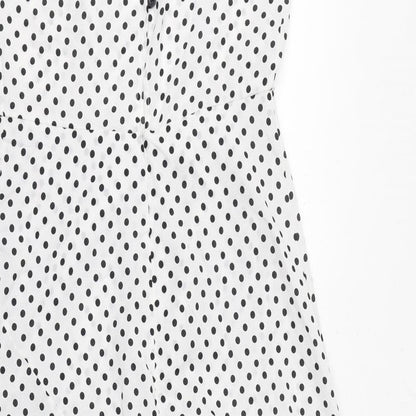 Boohoo Womens White Polka Dot Polyester A-Line Size 10 Square Neck Button